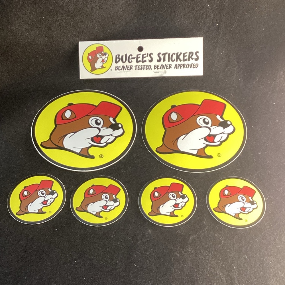 6 Buc-ee’s Stickers - Red and Yellow Beaver Design